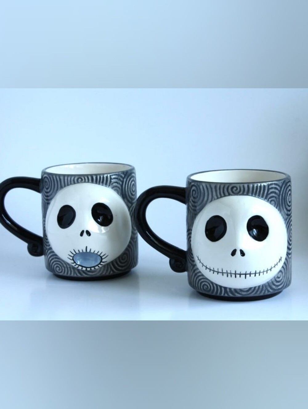Vintage 3D Jack Nightmare Before Christmas stacking mugs Set of 2 Neca Disney